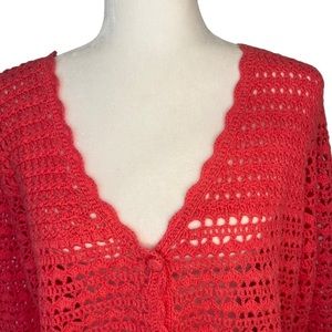 Liz Claiborne Pink (Salmon) Crotchet Cardigan with 3/4 Length Sleeves. Sz L.